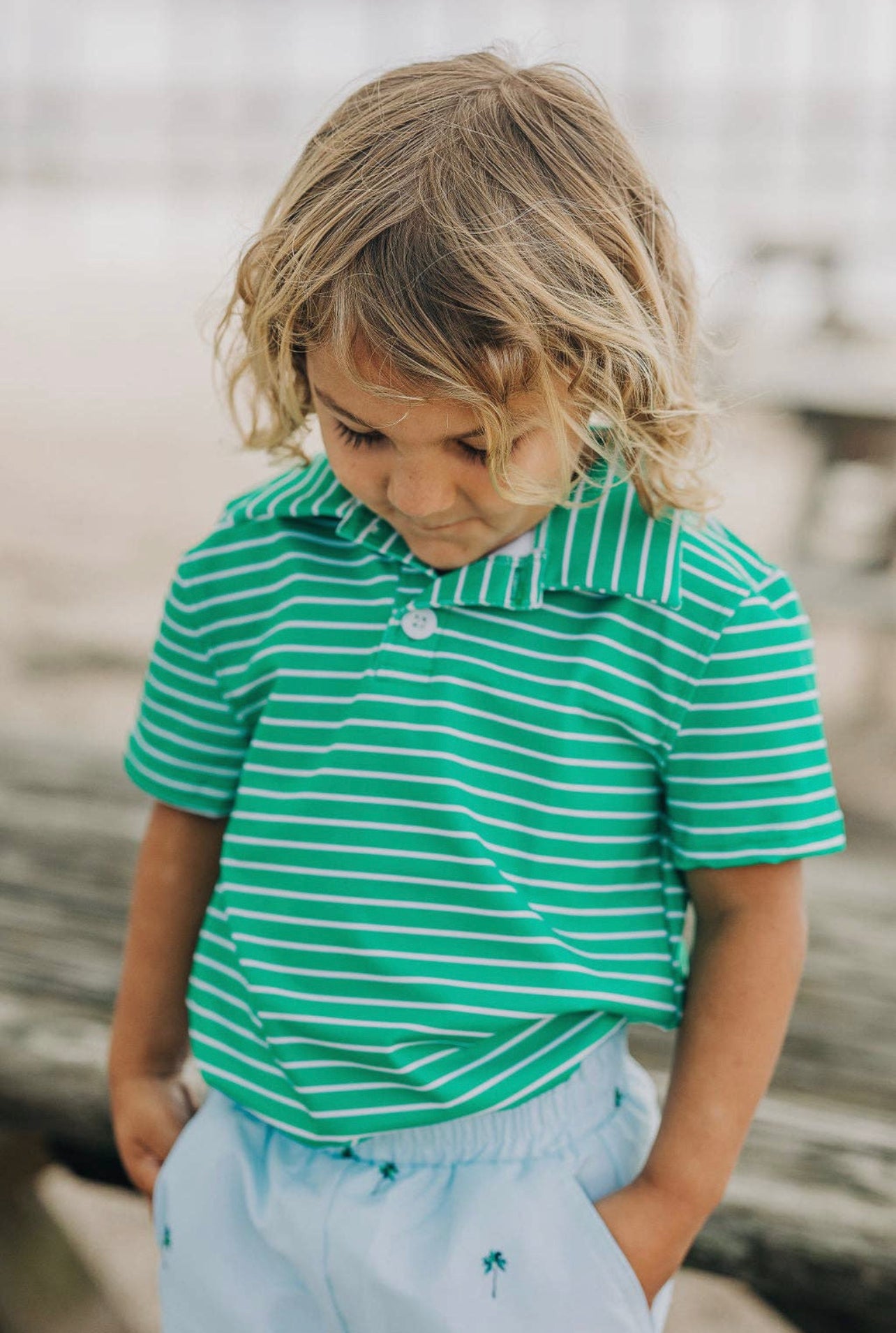 Boy Polo Emerald Green Stripe