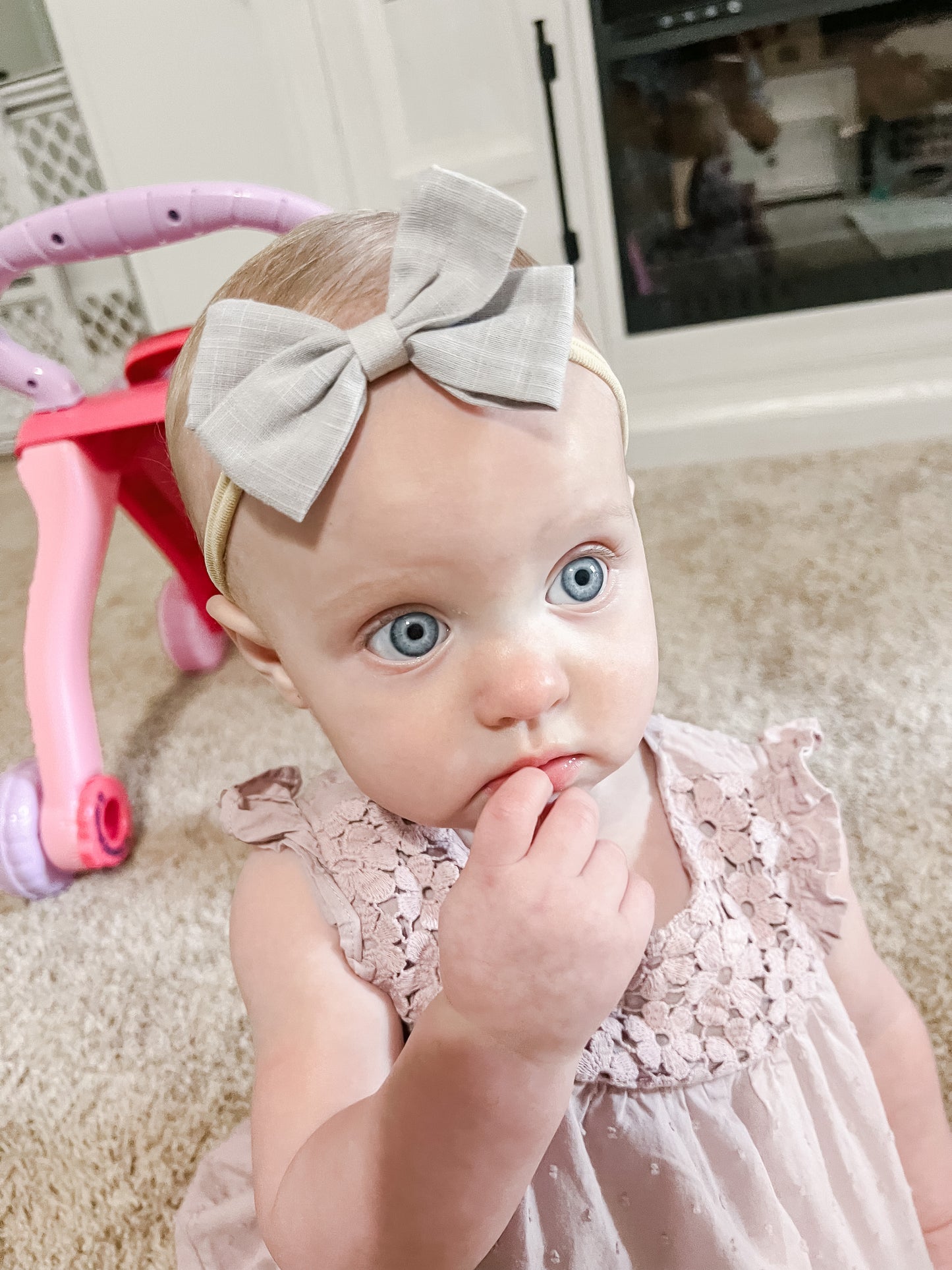 Linen Gray Baby Headband Bow